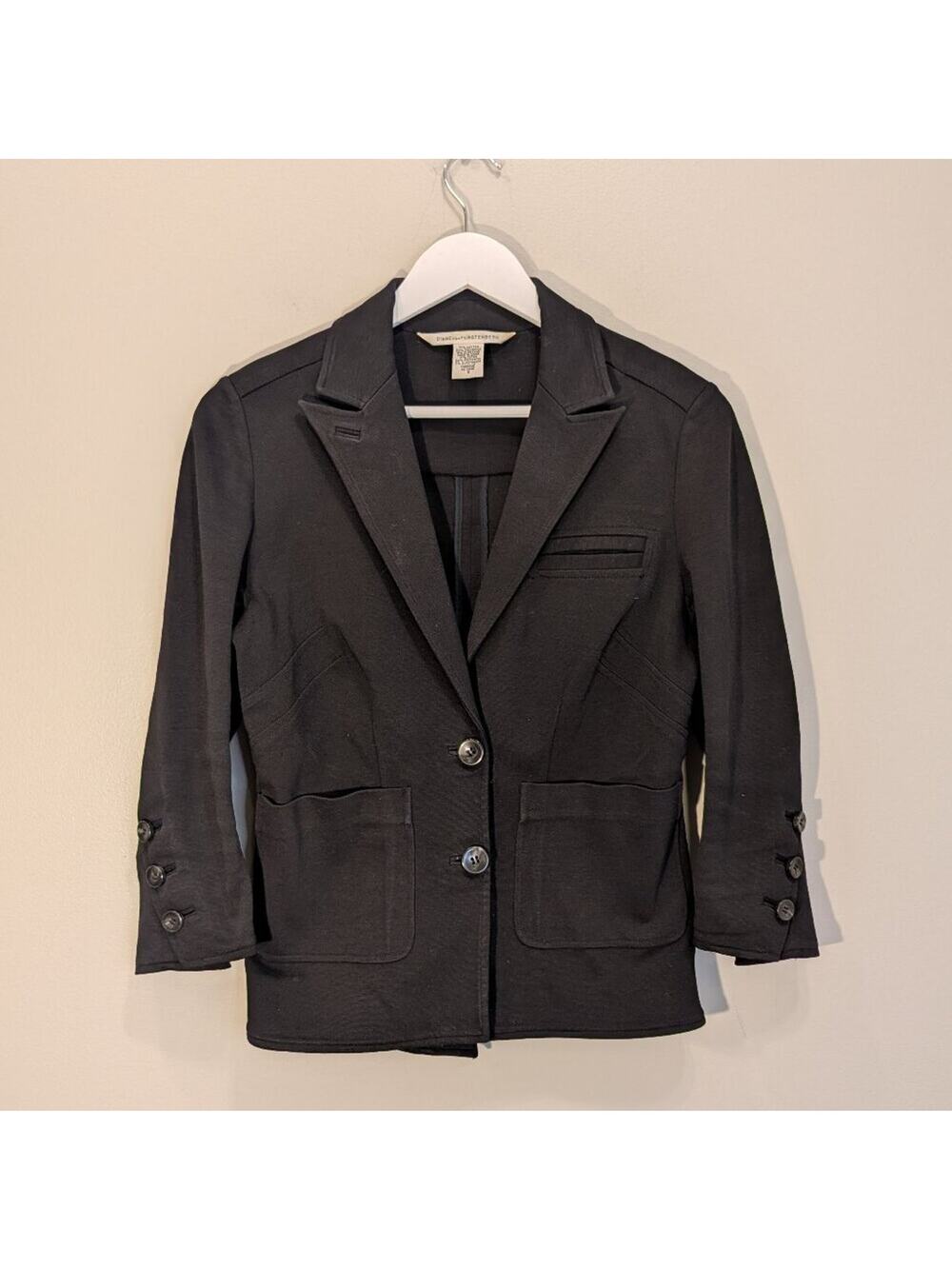 Diane von Furstenberg Blazer Black Dress Buttons Business Casual - Size 8